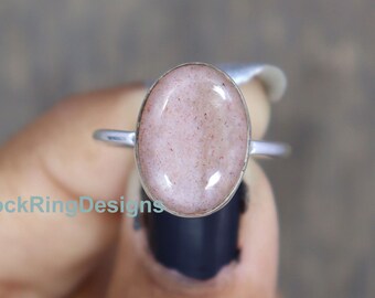 Handmade Peach Moonstone Ring, Sterling Silver, Birthstone Jewelry