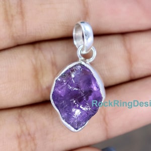 Raw Amethyst Pendant, Uncut Rough Amethyst Pendant, Sterling Silver Pendant,Raw Healing Crystal Charm Necklace, Rock Stone Amethyst Necklace