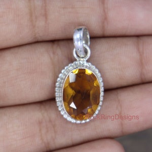 Citrine Necklace, 925 Sterling Silver Necklace, Citrine Pendant, Yellow Citrine Necklace, Adjustable Chain Necklace, Citrine Charm Necklace
