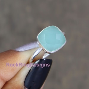 Aqua Chalcedony Ring, Aqua Chalci Ring, Sterling Silver Ring, Handmade Ring, March Birthstone Ring, Statement Rings for Women, Bohemian Ring