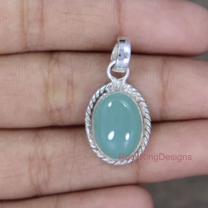 Natural Aqua Chalcedony Necklace, Sterling Silver Necklace, Chalcedony Necklace, Adjustable Necklace, Gemstone Charm, Twisted Wire Pendant