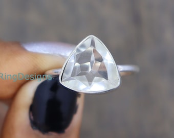 Anillo de cuarzo transparente, anillo de plata de ley 925, anillo de cuarzo de cristal blanco, joyería de cuarzo, anillo de plata minimalista, anillo de bodas personalizado