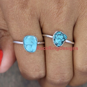 Adjustable Ring, Genuine Turquoise Ring, Raw Turquoise Ring, Sterling Silver Ring, Raw Healing Crystal Ring, Boho Ring, Uncut Raw Stone Ring