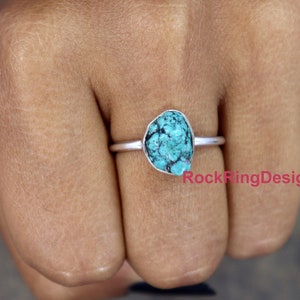 Genuine Turquoise Ring, Raw Turquoise Ring, Sterling Silver Ring, Raw Healing Crystal Ring, December Birthstone Ring, Uncut Raw Stone Ring