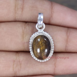 Natural Tiger&#39;s Eye Necklace, 925 Sterling Silver Necklace, Citrine Charm Necklace, Adjustable Necklace, Designer Pendant, Modern Jewelry