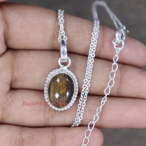 Tiger&#39;s Eye Pendant, 925 Sterling Silver Necklace, Adjustable Necklace Charm, Designer Pendant, Evil Eye charm, Silver Chain Pendant Charm