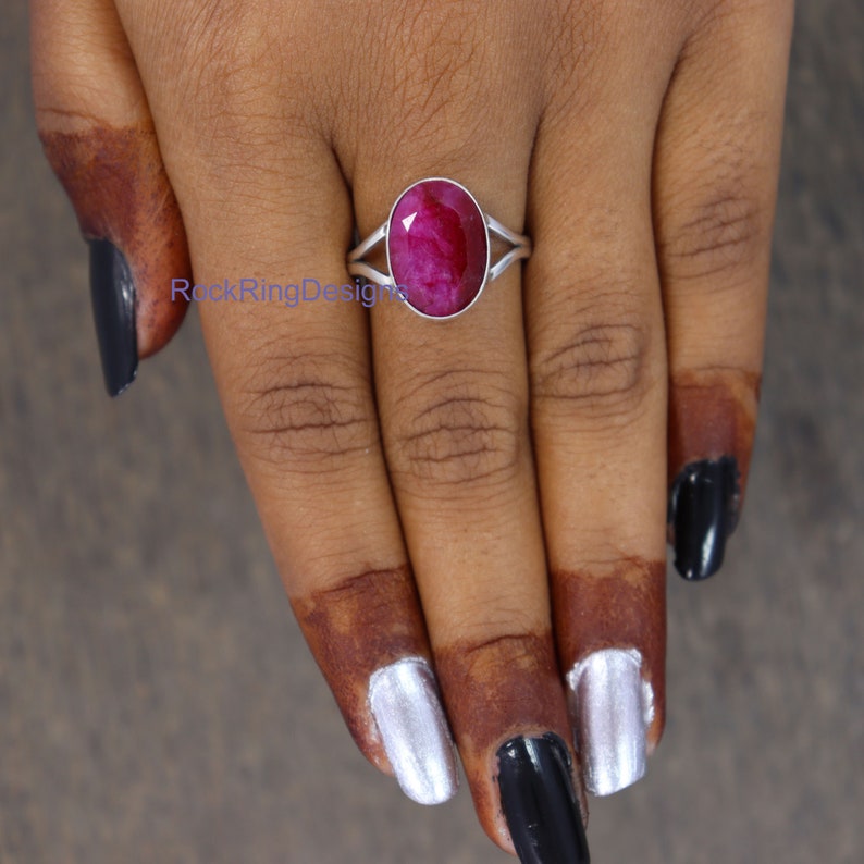 Raw Ruby Sterling Silver Ring, Wide Band, July Birthstone image 3