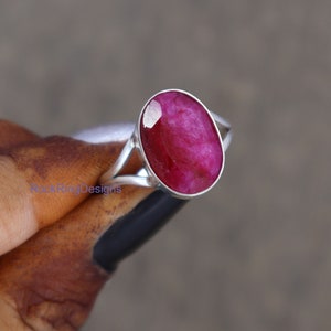Raw Ruby Sterling Silver Ring, Wide Band, July Birthstone image 6