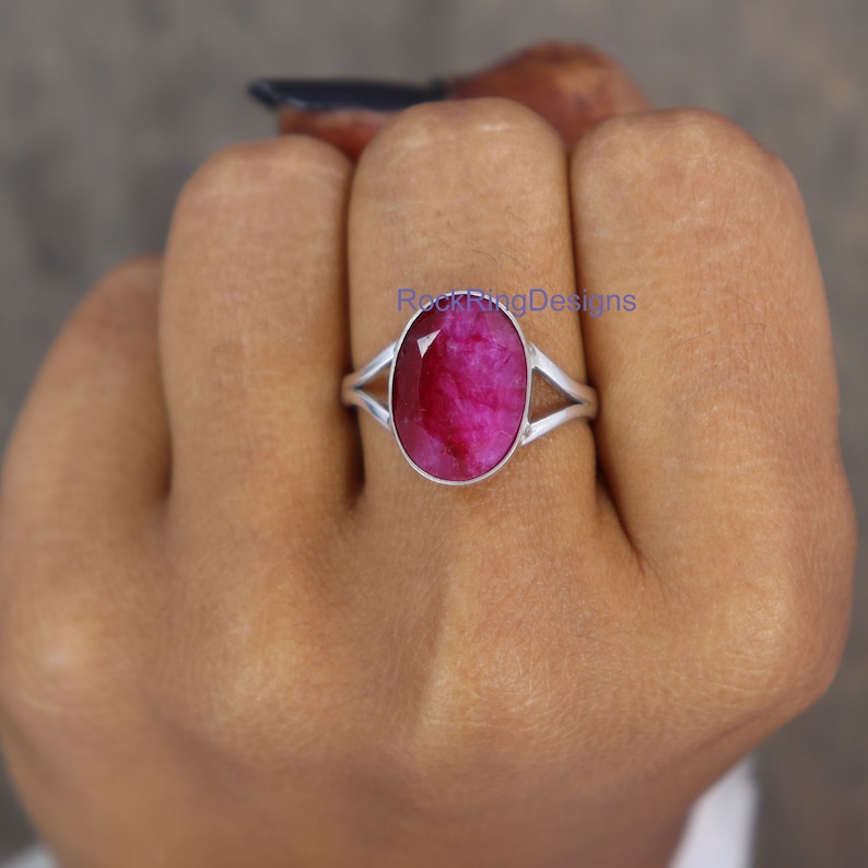 Raw Ruby Sterling Silver Ring, Wide Band, July Birthstone image 1