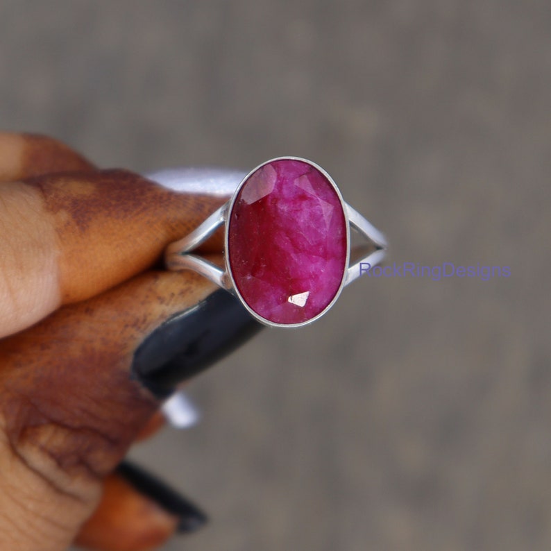 Raw Ruby Sterling Silver Ring, Wide Band, July Birthstone image 5