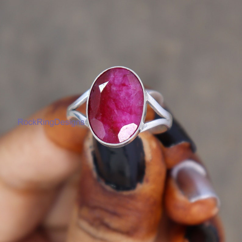 Raw Ruby Sterling Silver Ring, Wide Band, July Birthstone image 7