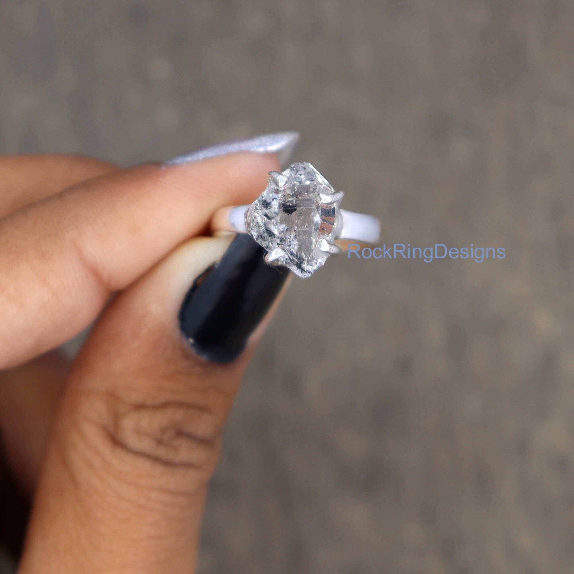 Raw Herkimer Diamond Ring, Natural Raw Diamond Ring, 925 Sterling Silver Ring, Raw Diamond Crystal Ring, One Of Kind Ring, Healing Raw Ring