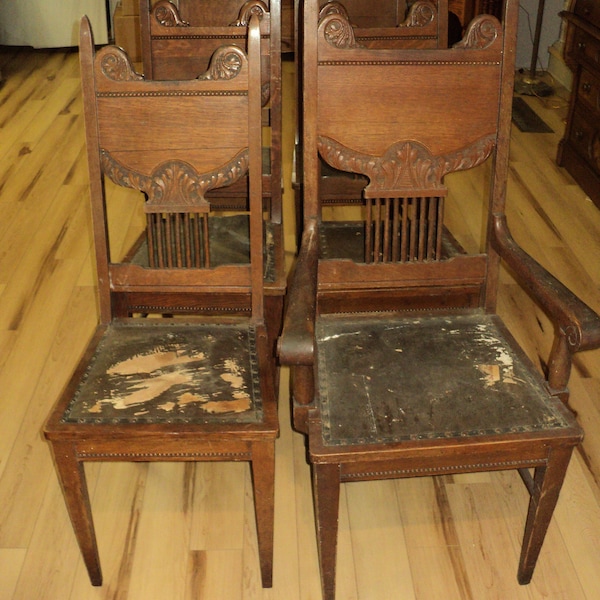 Set of Six Antique Oak Dining Chairs for Restoration, Shipping is NOT free!