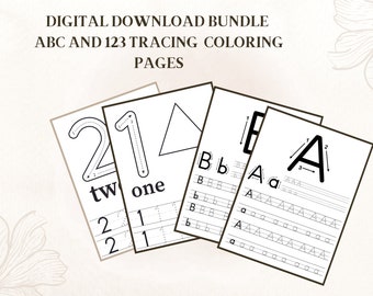 Digitale downloadbundel Alfabet- en cijfertracering kleurplaten