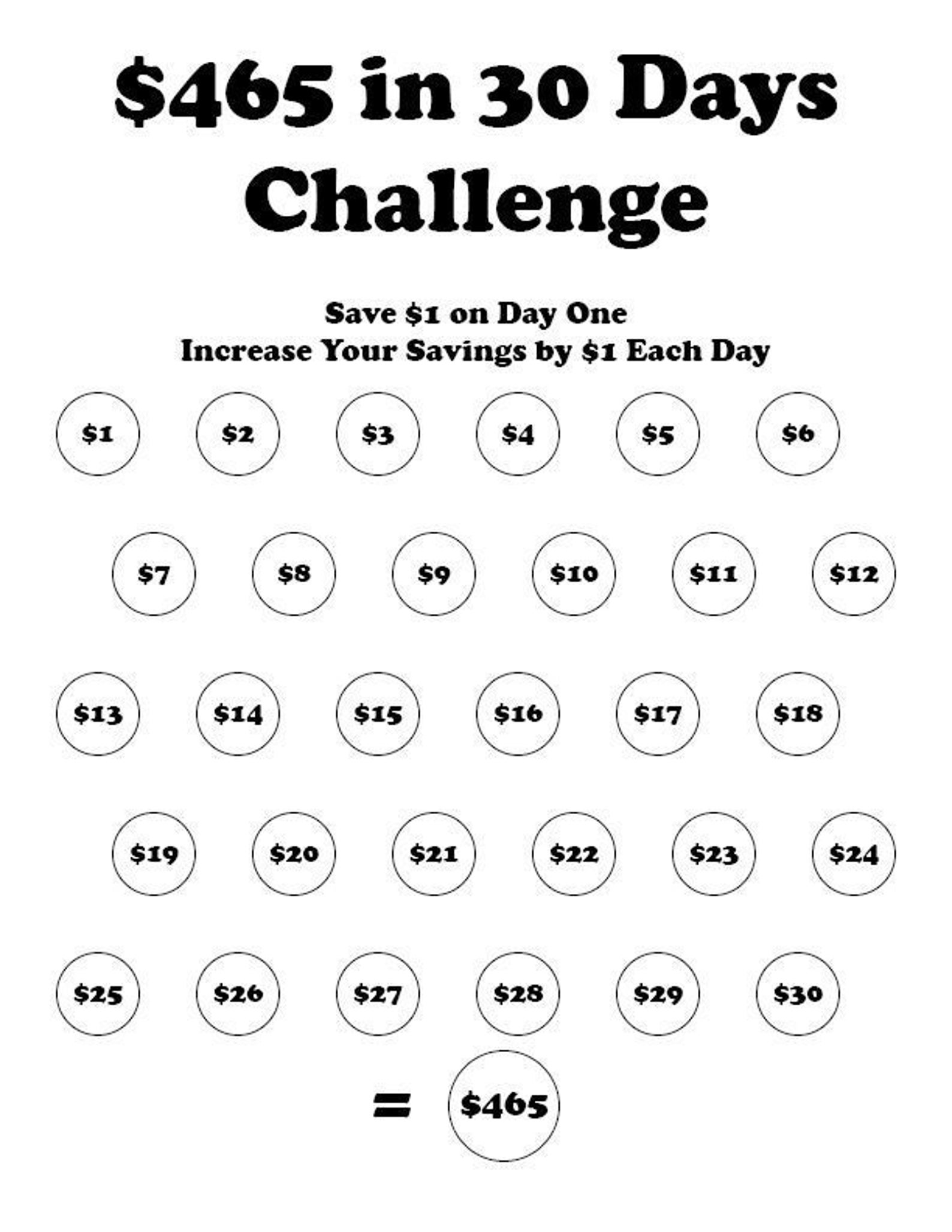 Save 465 Dollars in 30 Days - Etsy