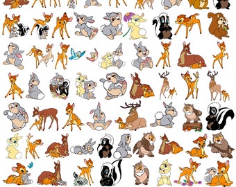 Bambi Png, dessin animé Bambi fichiers Svg, DXF et PDF, 60 pièces, clipart Bambi, Cricut, lot d'autocollants, cerf svg, conception numérique, téléchargement immédiat