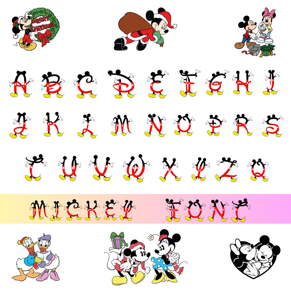 Mickey Alphabet, SVG PNG DXF Eps, Mickey Mouse Font, Instant Digital
