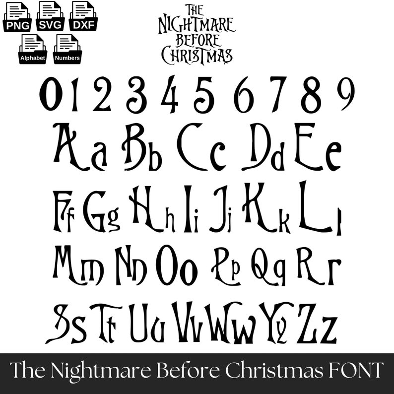 Nightmare Before Christmas Font, Digital Font, Alphabet PNG, SVG, DXF, Instant Download, Numbers