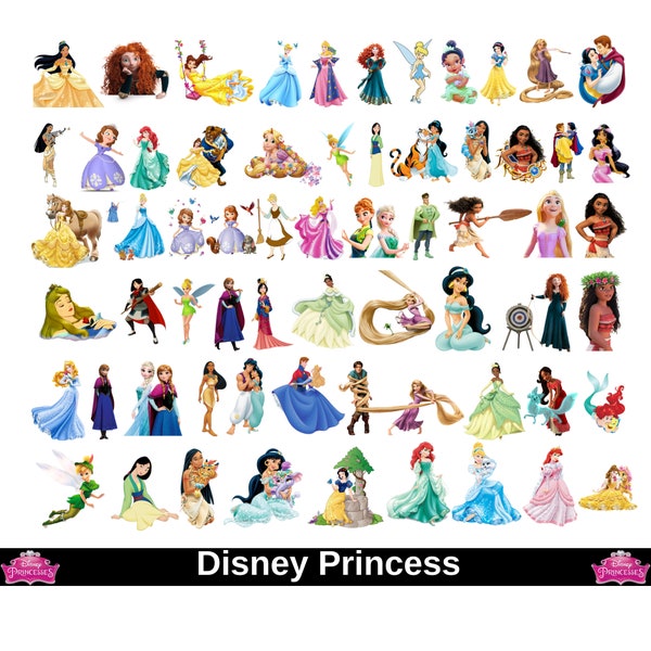 Princesse Png, Princess Clipart, Téléchargement instantané, Blanche-Neige, Congelée, Cendrillon, Moana, Fée Clochette, Raiponce, Aurore, Petite Sirène