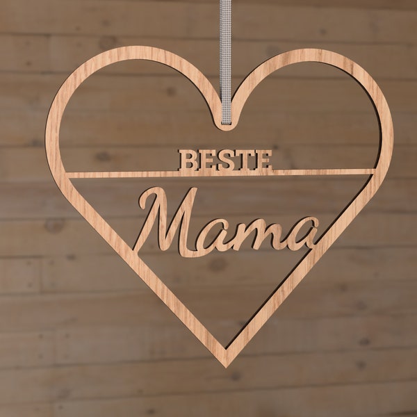 Heart Wreath SVG template - Beste Mama  - DXF PDF