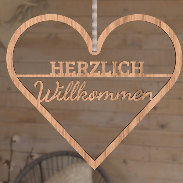 Heart Wreath laser template - Herzlich Willkommen  - SVG DXF PDF