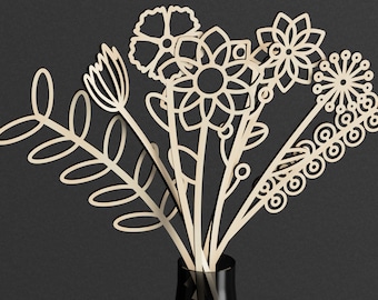 Wildflowers SVG Bundle Laser cut files Wooden Bouquet Mothers day gift