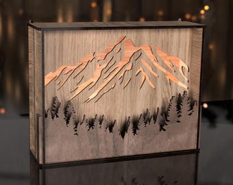 Berg Light Box svg Vorlage - 3D Schattenbox für LED | Laserschnitt-Datei Pdf