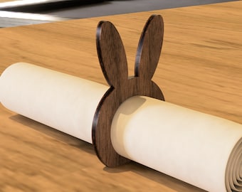 Obrączka na serwetki wielkanocne wycinana laserowo z drewna - Króliczek Króliczek | Pobieranie cyfrowe | SVG DXF PDF