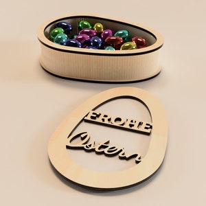 Frohe Ostern レーザーカットボックスファイル - 木製イースターエッグボックス | Frohe Ostern SVG DXF PDF