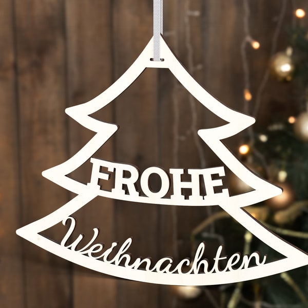 Christmas Tree German SVG wreath door hanger laser cut file Frohe Weihnachten | DXF PDF