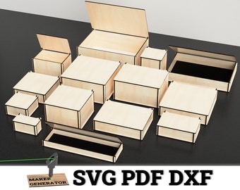 Szablon SVG wycinany laserowo z podnoszoną pokrywką - Pudełko do przechowywania - 14 różnych rozmiarów i grubości - DXF PDF