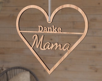 Mother’s Day Heart Wreath SVG – Danke Mama Laser Cut File, Wooden Door Hanger Template, DXF PDF