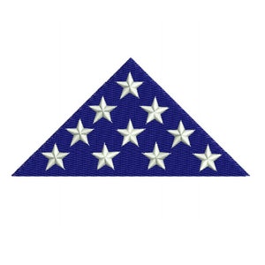 Puede incluir: Un parche triangular azul con 13 estrellas blancas, que representan las 13 colonias originales de los Estados Unidos.