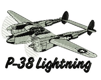 P-38 Lightning Plane Embroidery Design