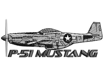 P51 P-51 Mustang Military Plane Embroidery Design
