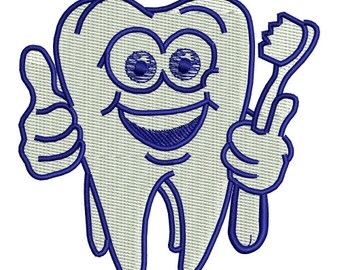 Dental DDS Happy Tooth Mascot Embroidery Design