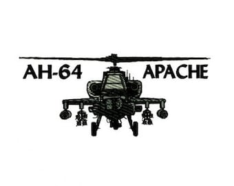 AH-64 Apache Helicopter Military Embroidery Design