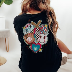 Women&#39;s Baseball Shirt, Retro Baseball Shirt, Vintage Baseball, Baseball Smiley, Game Day Shirt, Baseball Mom Shirt, Teen Baseball