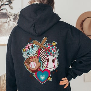 Women's Baseball Hoodie, Retro Baseball Hoodie, Vintage Baseball, Baseball Smiley, Game Day Hoodie, Baseball Mom Hoodie, Teen Baseball