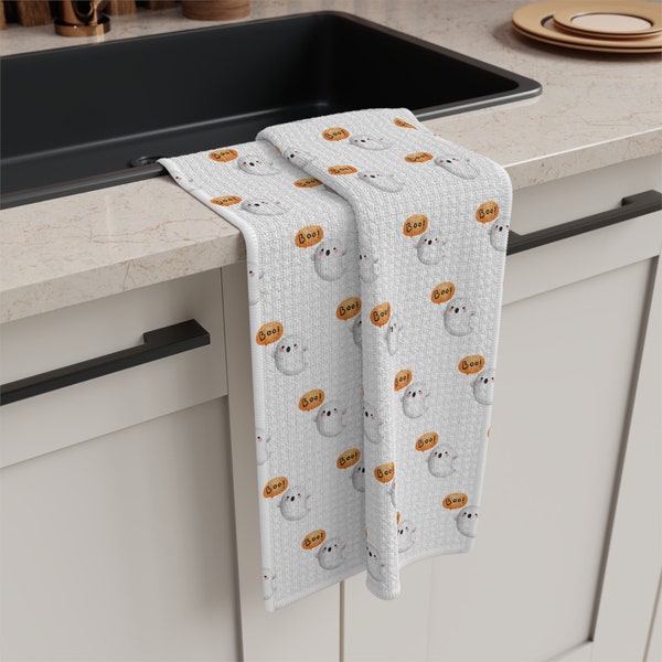 Halloween Kitchen Towel, Cute Ghost Towel, Boo, Halloween Tea Towel, Dish Towel, Fall Kitchen, Gift for Her, Spooky Season Towel