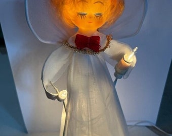 Vintage LIght Up white Angel Christmas Tree Topper Mid Century 1970's ***READ***