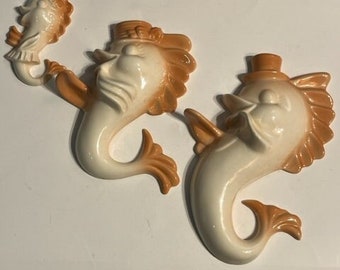 Arnels Ceramic Peach Trio Set of 3 Fish Decor Bathroom Wall decoration Vtg Anthropomorphic kitsch grannycore cottagecore**READ*