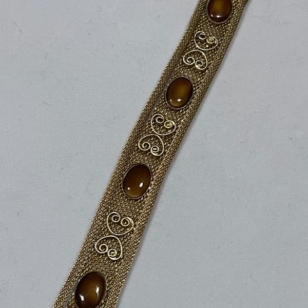 Celebrity NY Vintage gold tone mesh Tiger Eye bracelet signed