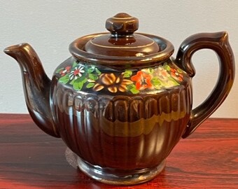 Redware teapot Japan 1940's-50's Brown cottage redware MCM teapot vintage
