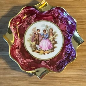 Limoges Trinket Schale Aschenbecher umwirbt Paar Fragonard Goldvergoldet Vintage