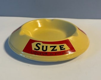 VTG  1970'S  Suze Liqueur alcohol yellow advertising ceramic ashtray Moulin des Loups Made in France Bistrot Bistro Man cave  Bar **READ**