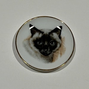 Siamese Cat Porcelain Miniature saucer plate gold gild Vintage Cat Lovers