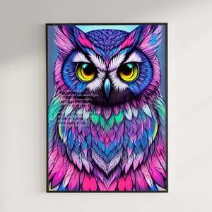 Wall art print voor home decor muur decor cadeau voor haar nieuwe huis cadeau voor hem instant download digitale kunst ingelijste kunst dierlijke uil