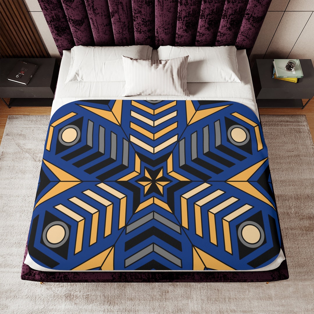 Beautiful Blue Gold Blanket Sherpa Blanket, Two Colors Etsy