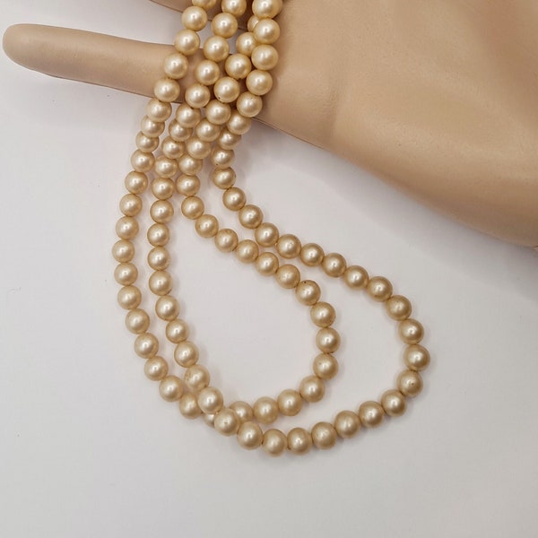 Vintage Trifari Simulated Pearl Choker Necklace, Two Strand Adjustable